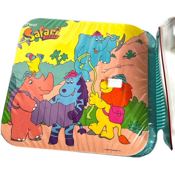 Vintage 1989 Safari Party School Folder Portfolio Mead 80s Lion Ostrich Bifold - Picture 4 of 6